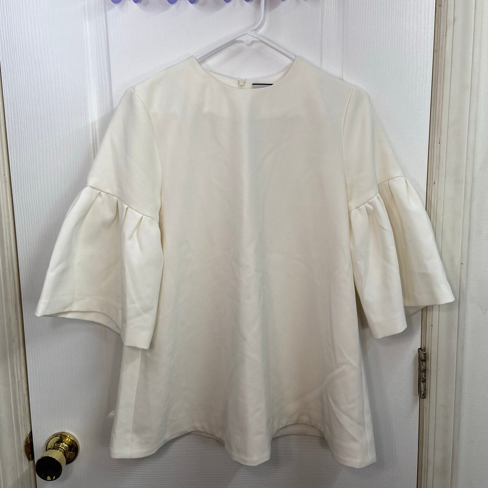 EDIT ivory ruffle bell flare sleeve Crewcut stretch loose blouse casual office S